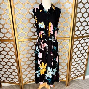 Who What Wear Black Floral Midi Dress